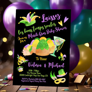 Invitation Mardi Gras Baby shower aquarelle King Cake