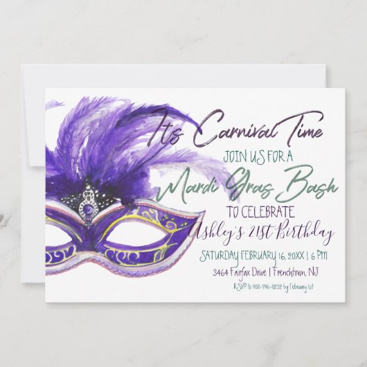 Invitation Mardi Gras Bash | 21e anniversaire (Devant)
