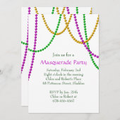 Invitation Mardi Gras Beads (blanc) (Devant / Derrière)