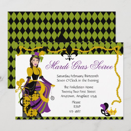 Invitation Mardi Gras Beauté (Devant / Derrière)