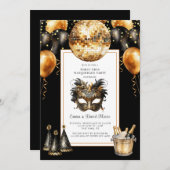 Invitation Mardi Gras Black Gold Glitter (Devant / Derrière)