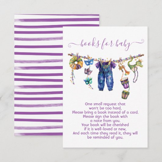 Invitation Mardi Gras Boy Clothesline books for baby (Devant / Derrière)