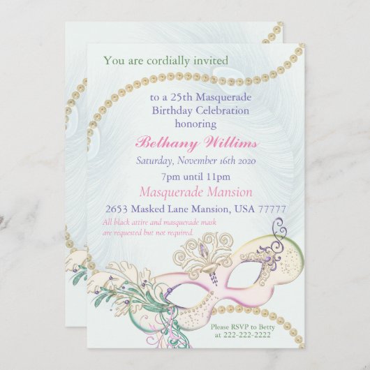 Invitation Mardi Gras Carnaval de Masquerade (Devant / Derrière)