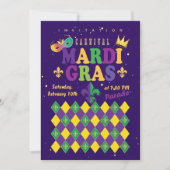 Invitation Mardi Gras Carnaval Fleur de Lis Diamant Arlequin (Devant)