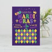 Invitation Mardi Gras Carnaval Fleur de Lis Diamant Arlequin (Debout devant)