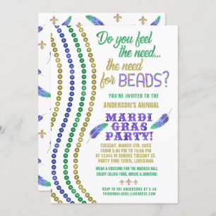 Invitation Mardi Gras Carnival Party Funny Besoin de perles