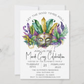 Invitation Mardi Gras Célébration de l'aquarelle Masque (Devant)