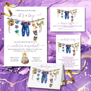Invitation Mardi Gras Clothesline Baby shower garçon