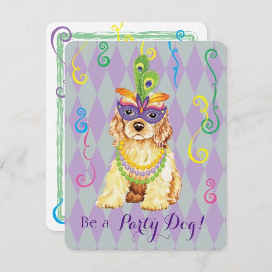 Invitation Mardi Gras Cocker Spaniel (Devant / Derrière)