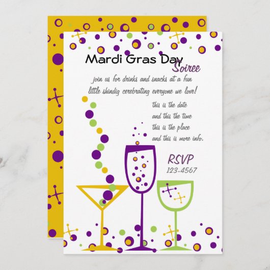 Invitation Mardi Gras Cocktails (Devant / Derrière)