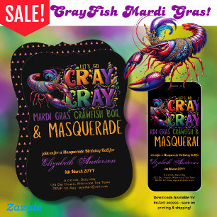 Invitation Mardi Gras Crawfish Boil Masquerade Lets Cray Cray