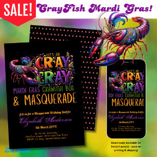 Invitation Mardi Gras Crawfish Boil Masquerade Lets Cray Cray
