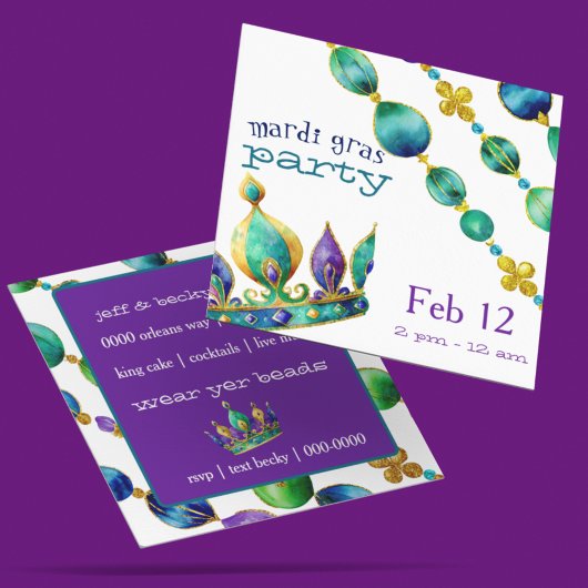 Invitation Mardi Gras Crown and Beads Party 
