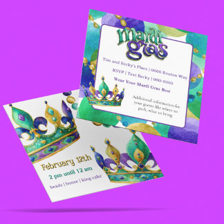 Invitation Mardi Gras Crowns and Beads Party Invite