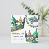 Invitation Mardi Gras Crowns and Beads Party Invite (Debout devant)