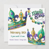 Invitation Mardi Gras Crowns and Beads Party Invite (Devant)