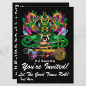 Invitation Mardi Gras D. J. Dragon King View Hints s'il vous  (Devant / Derrière)