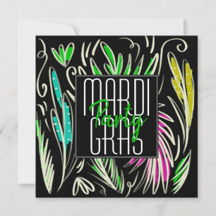 Invitation Mardi Gras Dessin Botanique Rose Carré Noir