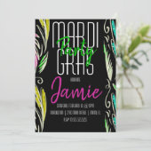 Invitation Mardi Gras Dessin Botanique Rose Vert Noir (Debout devant)