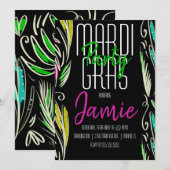 Invitation Mardi Gras Dessin Botanique Rose Vert Noir (Devant / Derrière)