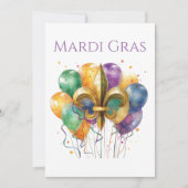 Invitation Mardi Gras élégant à l'aquarelle (Devant)