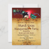 Invitation MARDI GRAS FÊTE MASQUÉE, rouge vert (Dos)