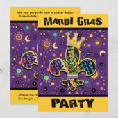 Invitation Mardi Gras Fleur (Devant / Derrière)