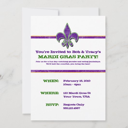 Invitation Mardi Gras Fleur-de-Lis 2010 (Dos)