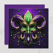 Invitation Mardi Gras Fleur De Lis Design (Devant / Derrière)