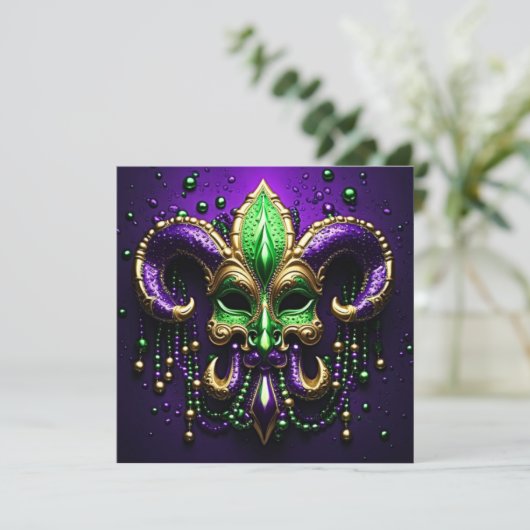 Invitation Mardi Gras Fleur De Lis Design (Debout devant)