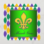 Invitation Mardi Gras Fleur de Lis Fête de Mardi Gras (Devant / Derrière)