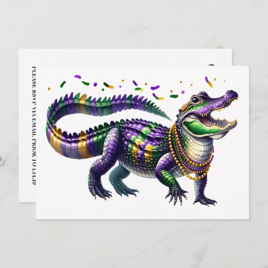 Invitation Mardi Gras Gator (Devant / Derrière)