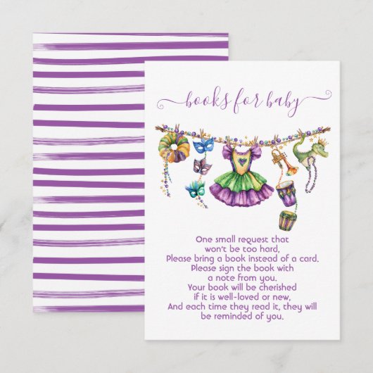 Invitation Mardi Gras Girl Clothesline livres pour bébé (Devant / Derrière)