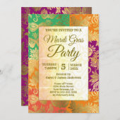 Invitation Mardi Gras Gold Masquerade Masques Purple Vert (Devant / Derrière)