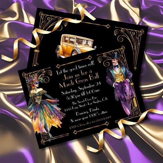 Invitation Mardi Gras Great Gatsby Art Déco Party