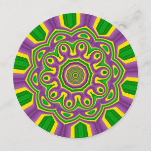 Invitation Mardi Gras Green Yellow Purple Motif Mandala