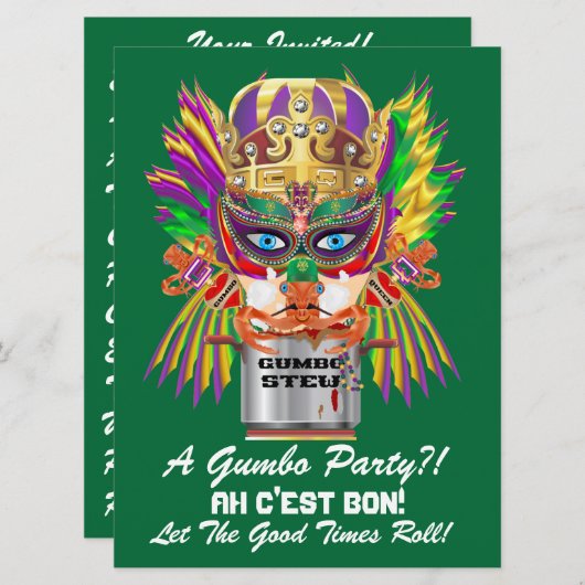 Invitation Mardi Gras Gumbo Queen View (Devant / Derrière)