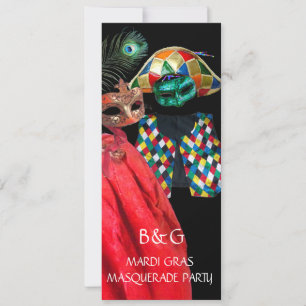 INVITATION MARDI GRAS HARLEQUIN COSTUME MASQUERADE PARTI