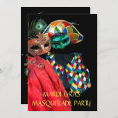 INVITATION MARDI GRAS HARLEQUIN COSTUME MASQUERADE PARTI (Devant / Derrière)