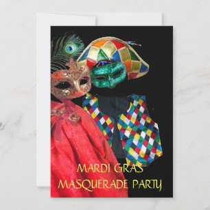 INVITATION MARDI GRAS HARLEQUIN COSTUME MASQUERADE PARTI