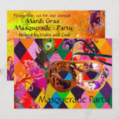 Invitation MARDI GRAS HARLEQUIN MOTIF coloré Rhombi (Devant / Derrière)