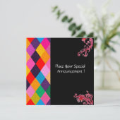Invitation MARDI GRAS HARLEQUIN MOTIF coloré Rhombi (Debout devant)
