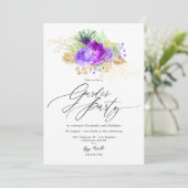 Invitation Mardi Gras Inspiré Jardin Floral Purple et Gold (Debout devant)