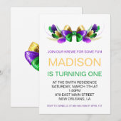 Invitation Mardi Gras Krewe Coquette Arc Premier Anniversaire (Devant / Derrière)