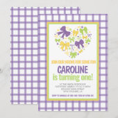 Invitation Mardi Gras Krewe Coquette Bow Premier anniversaire (Devant / Derrière)