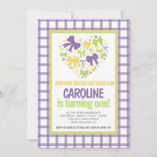 Invitation Mardi Gras Krewe Coquette Bow Premier anniversaire