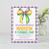 Invitation Mardi Gras Krewe Coquette Bow Premier anniversaire (Debout devant)