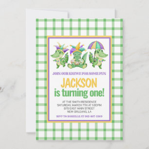 Invitation Mardi Gras Krewe Cute Gator Premier anniversaire