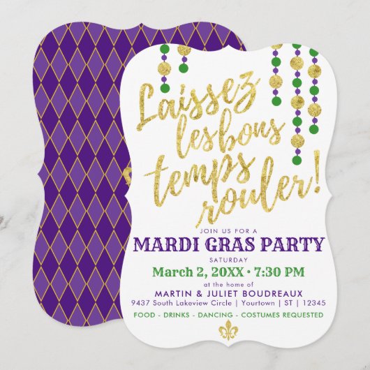 Invitation Mardi Gras | Laissez Les Bons Temps Rouler (Devant / Derrière)