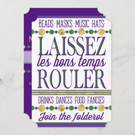 Invitation Mardi Gras | Laissez Les Bons Temps Rouler becomes (Devant / Derrière)